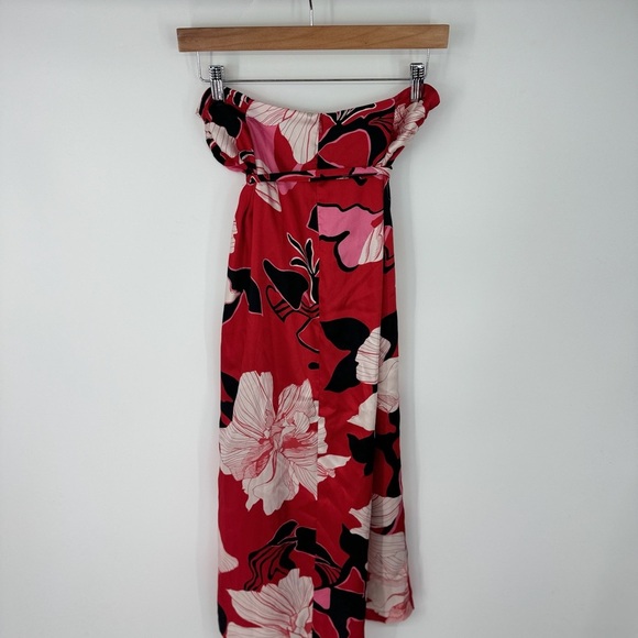 Zara Red Floral Satin Tie Midi Front Wrap Feminine Skirt - Picture 4 of 5